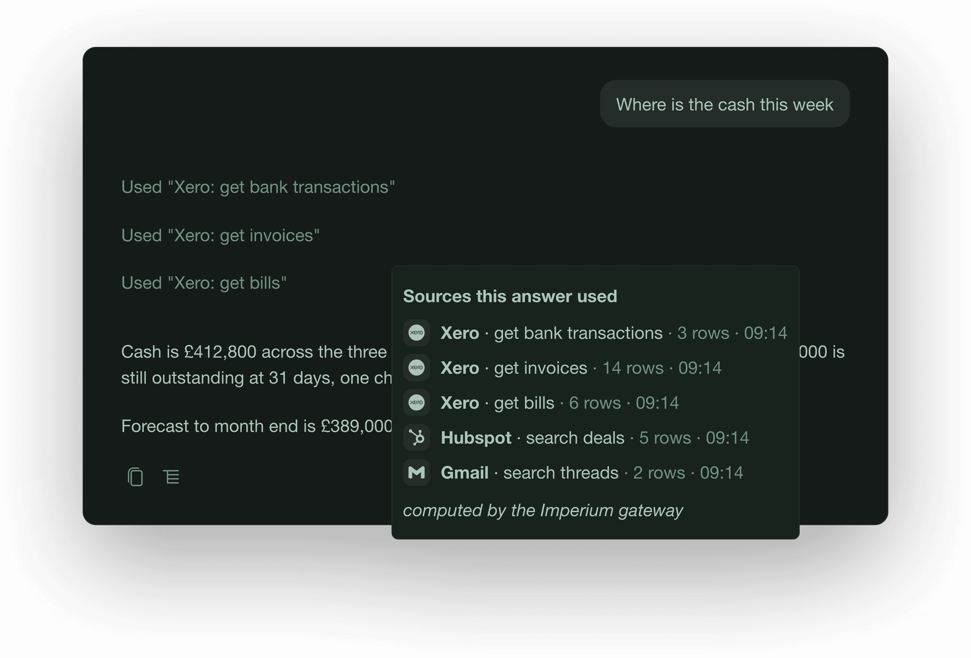 Every tool call's receipt over the answer in Imperium OS