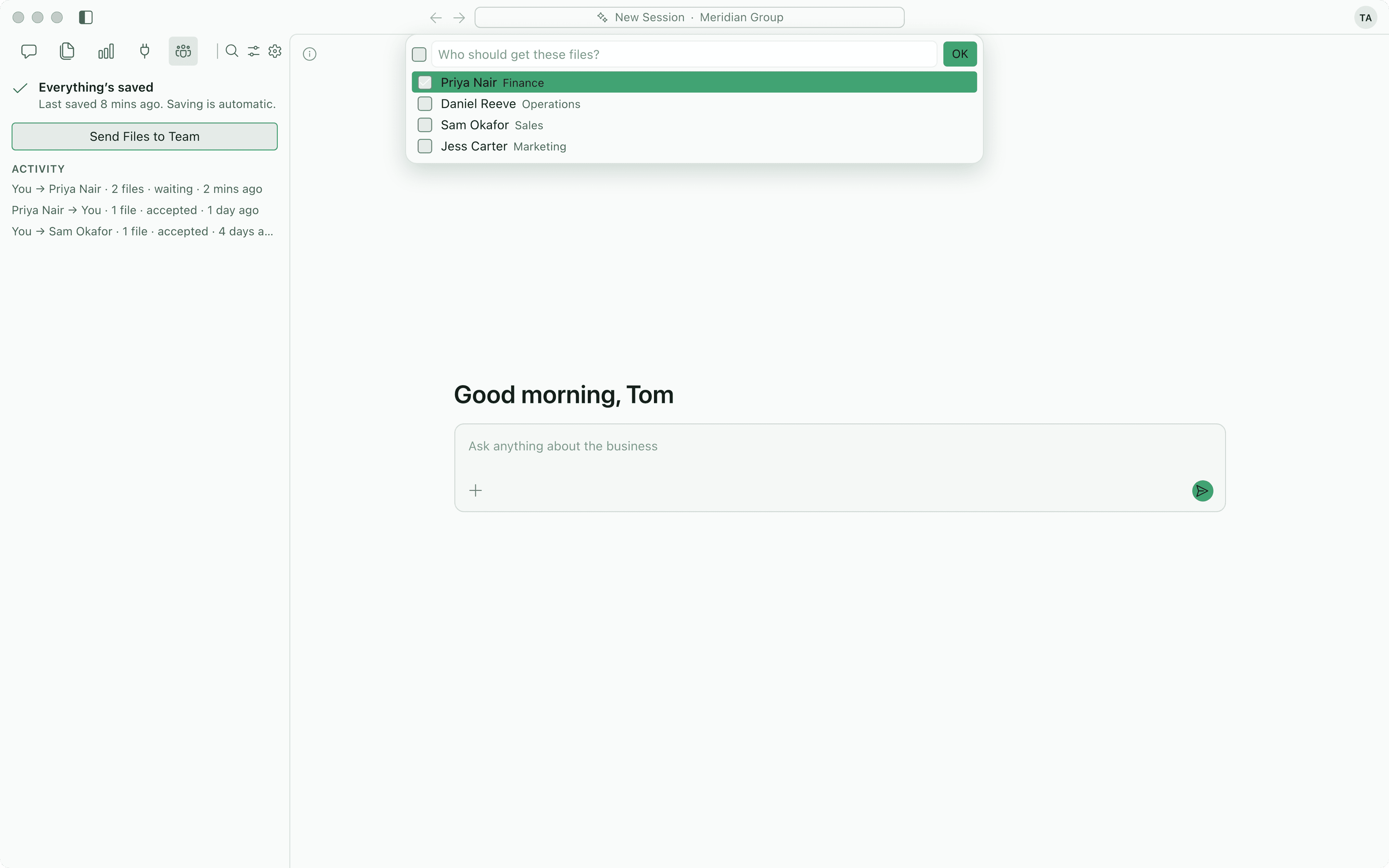 One team in one company workspace in Imperium OS